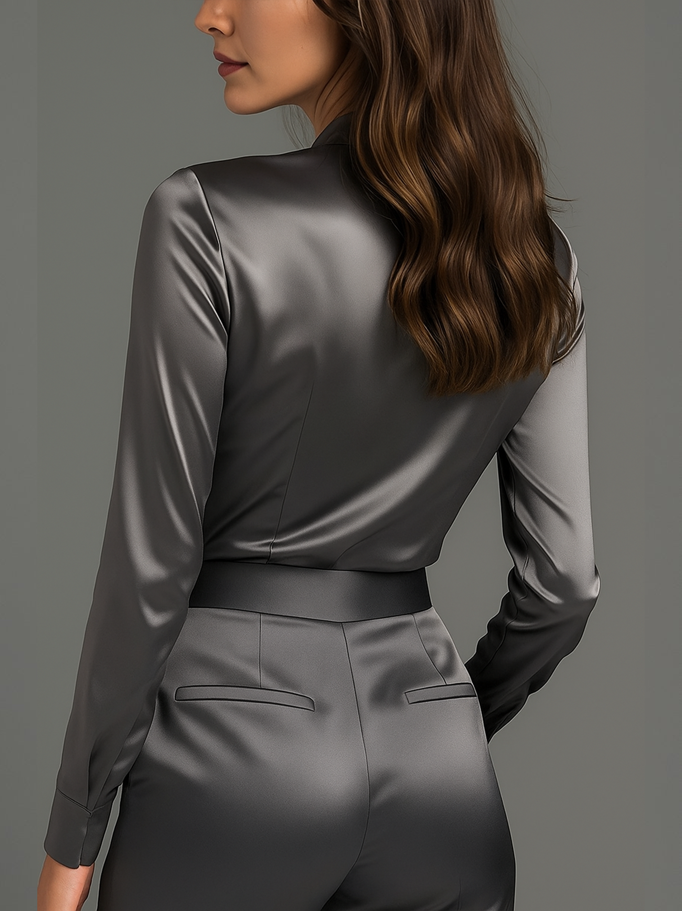 Charcoal Grey Satin Subtle Tailored Fit - Blouse