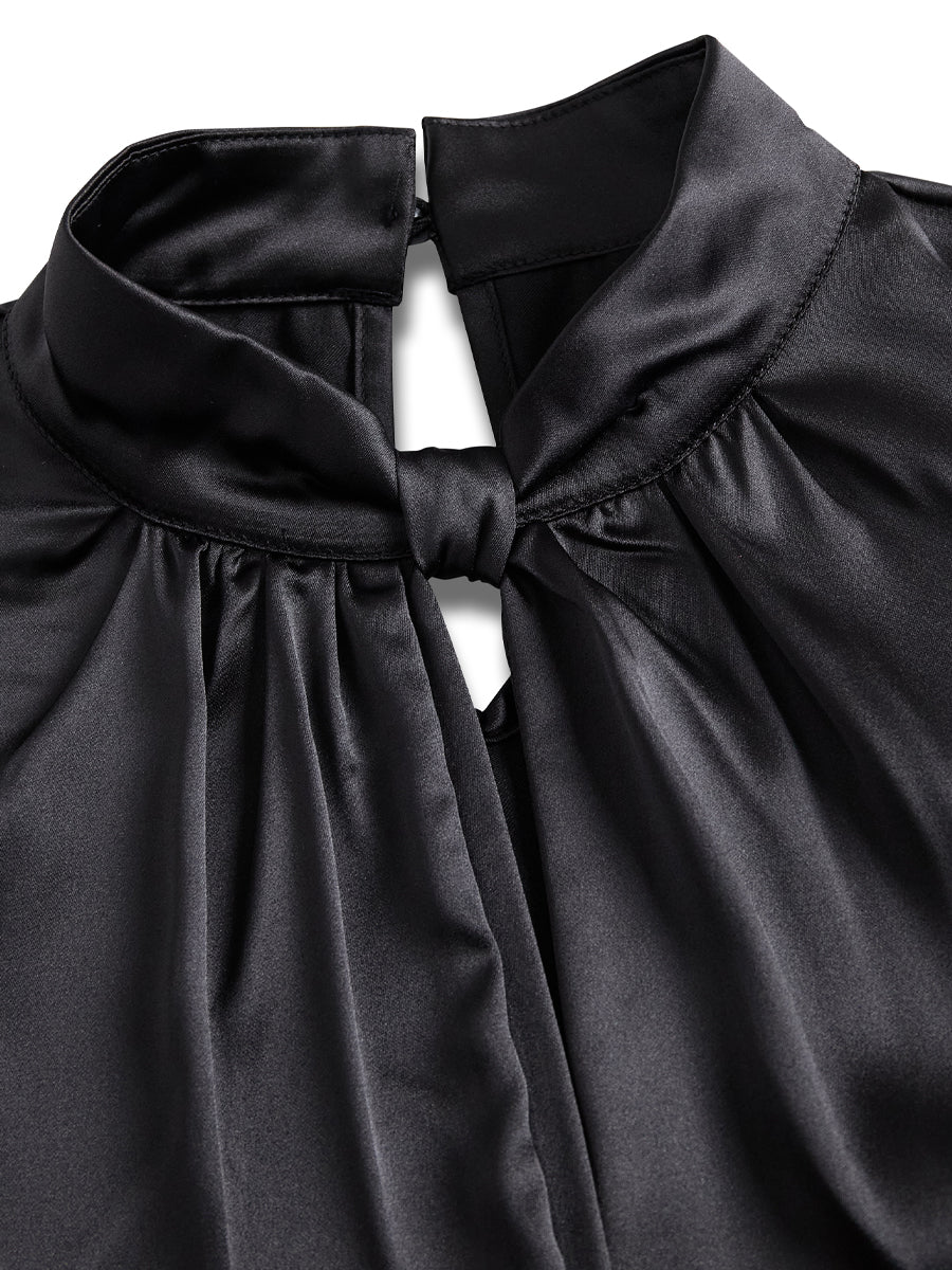 Sophisticated White Satin Keyhole Neckline - Blouse