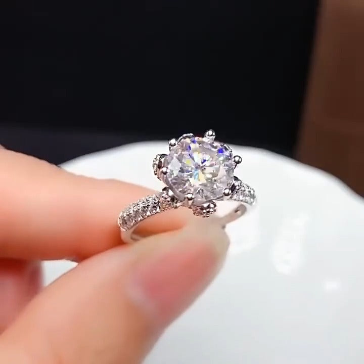 Round Cut Flower Crackling Sterling Silver Engagement Ring shineofdiamond