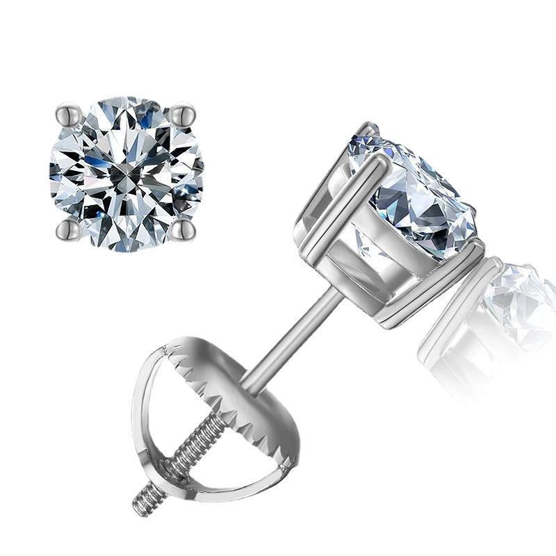 Gorgeous Round Cut Moissanite Screw Back Sterling Silver Stud Earrings shineofdiamond