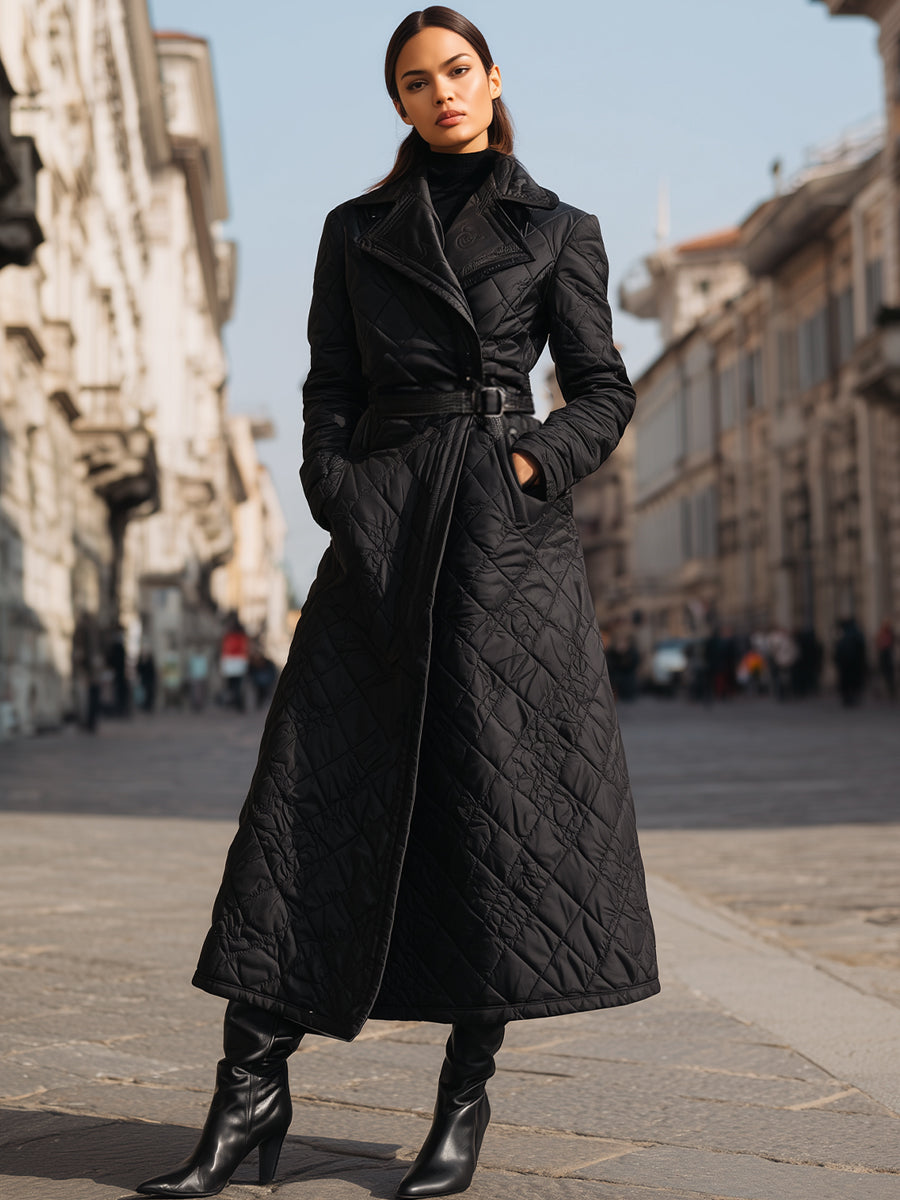 Quilted Longline Belted Winter Coat - Coat