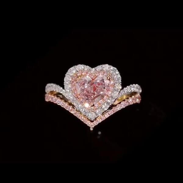 Two Tone Halo Heart Cut Crown Engagement Ring Shineofdiamond