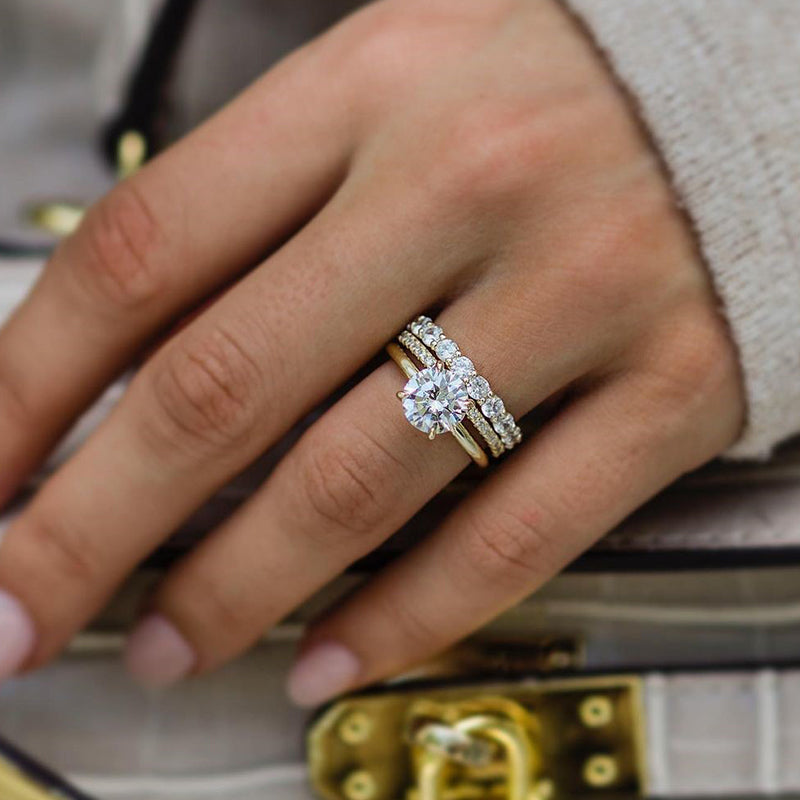 3PCS Golden Tone Round Cut Sterling Silver Wedding Bridal Set Shineofdiamond