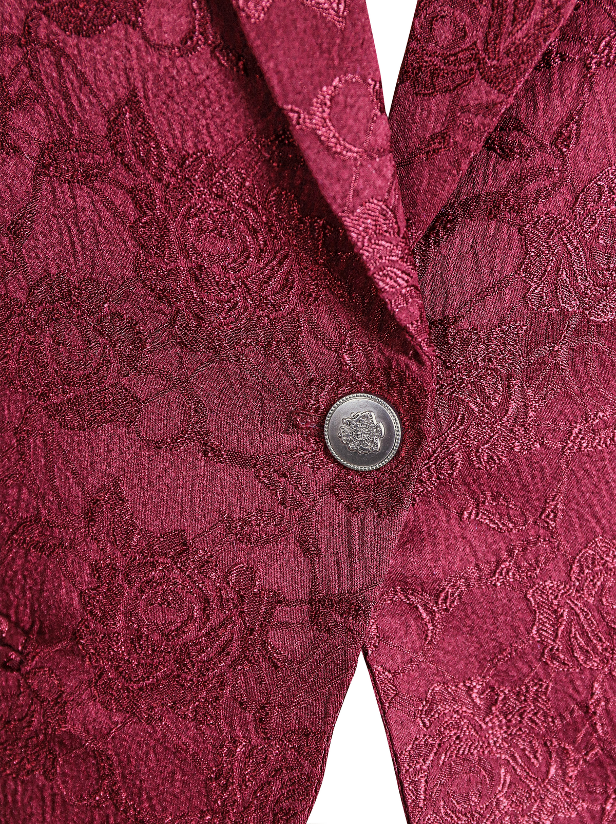 Burgundy Floral Jacquard Single-Breasted Tailored - Blazer