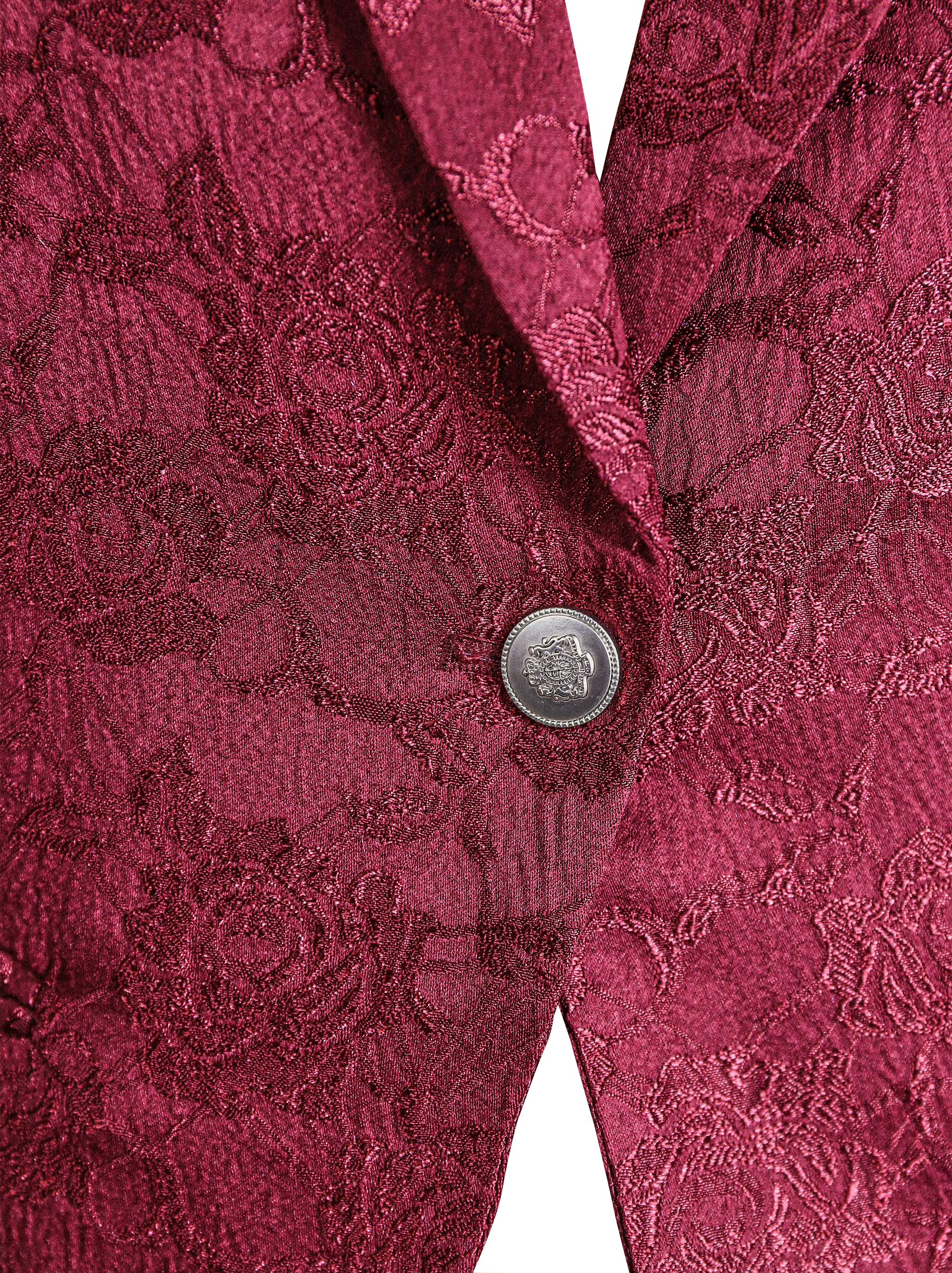 Burgundy Floral Jacquard Single-Breasted Tailored - Blazer
