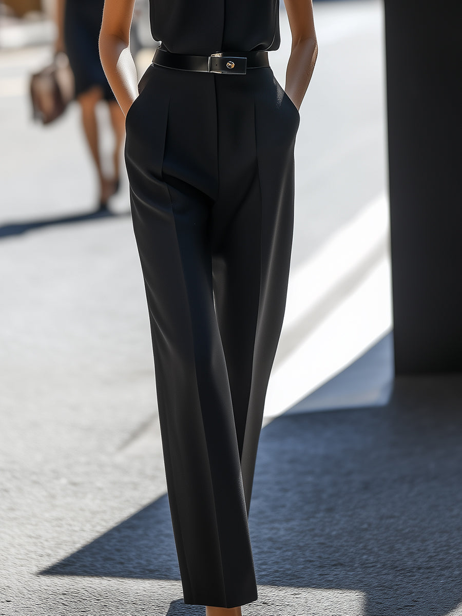 Women's Sleek Tailored Sleeveless Cinched-Waist - Jumpsuit