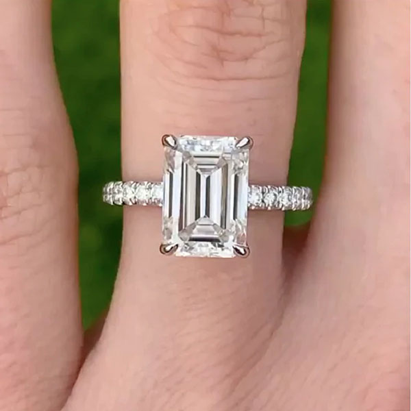Classic Emerald Cut Engagement Ring In Sterling Silver Shineofdiamond