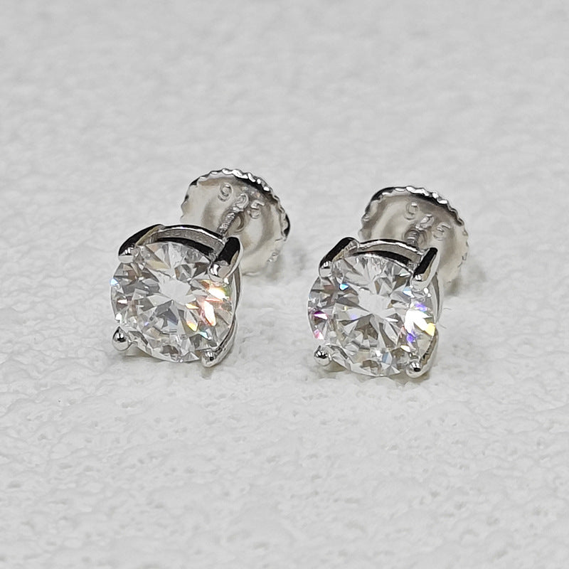 Gorgeous Round Cut Moissanite Screw Back Sterling Silver Stud Earrings shineofdiamond