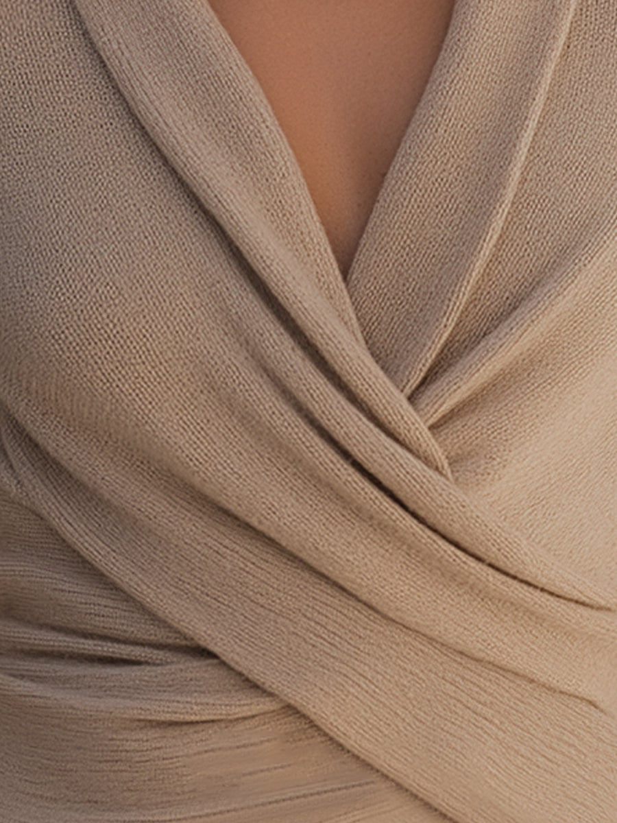 Taupe Draped Wrap Knit Top - Sweater