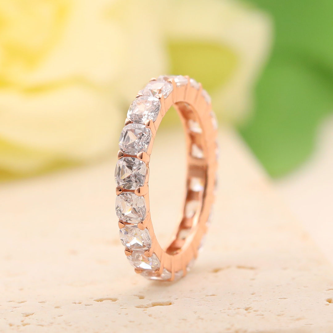 Classic Eternity Sterling Silver Wedding Band In Rose Golden Tone Shineofidamond