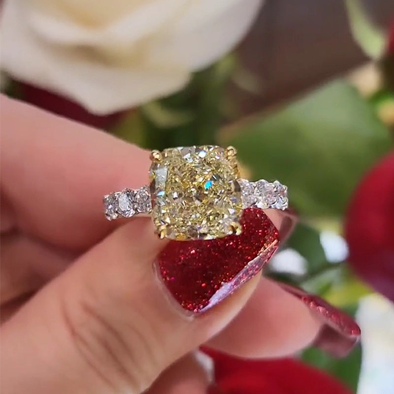 Two-tone Cushion Cut Yellow Gemstone Engagement Ring In Sterling Silver shineofdiamond