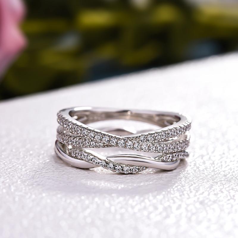X Criss Cross & Twist Infinity Sterling Silver Wedding Band Set Shineofidamond