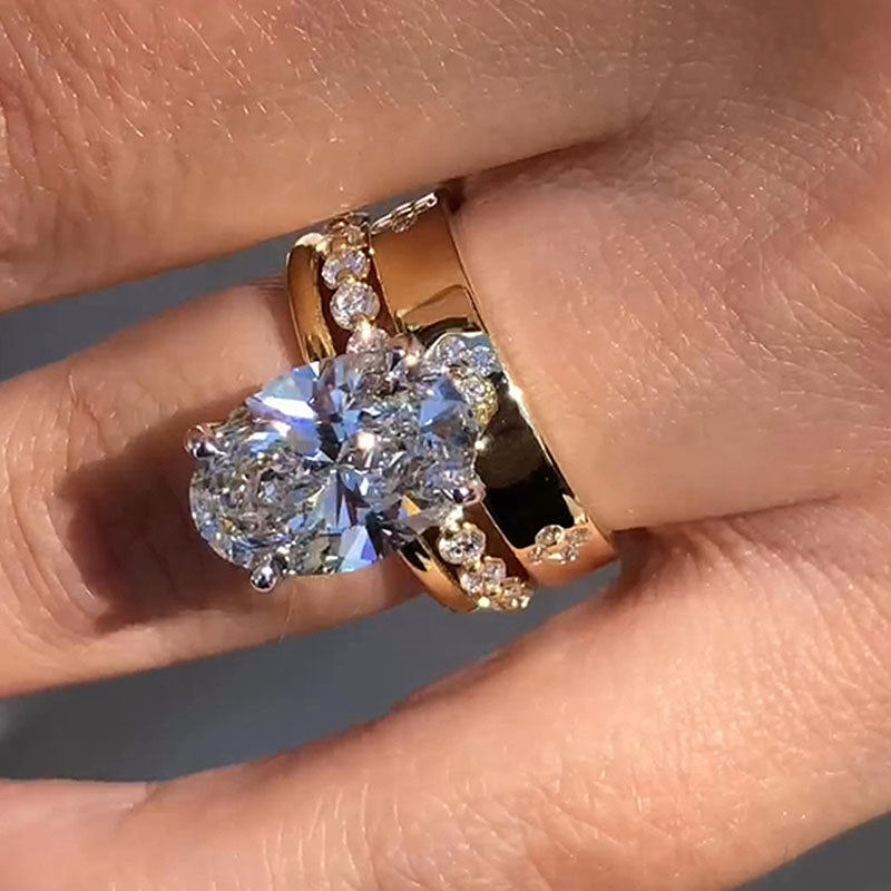 3PCS Noble Oval Cut Sterling Silver Bridal Set shineofdiamond