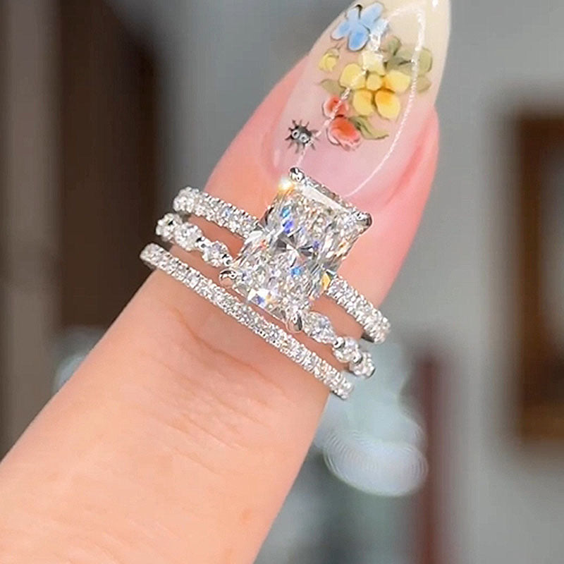 Noble Radiant Cut 3PC Wedding Bridal Set in Sterling Silver shineofdiamond