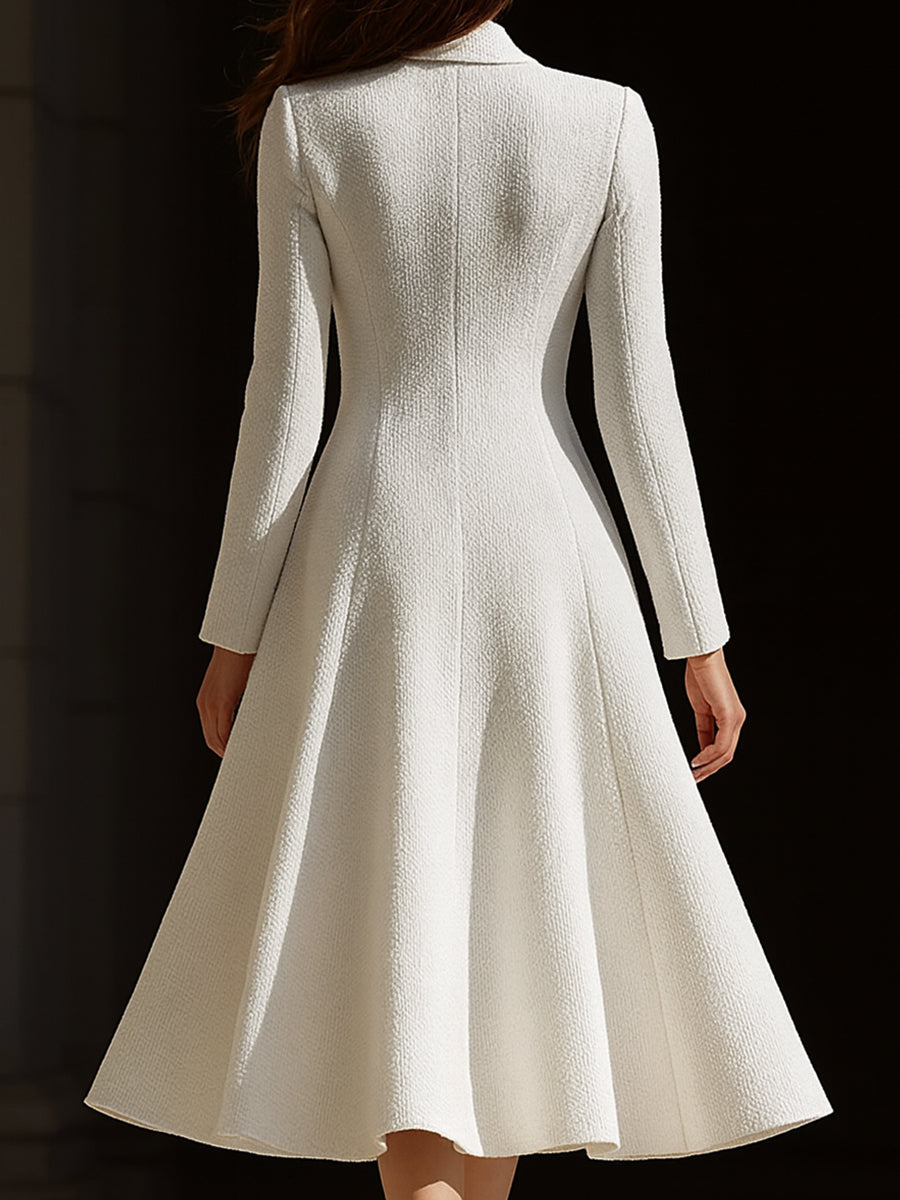 Ivory Tweed Tailored Lapel Sheath - Midi Dress