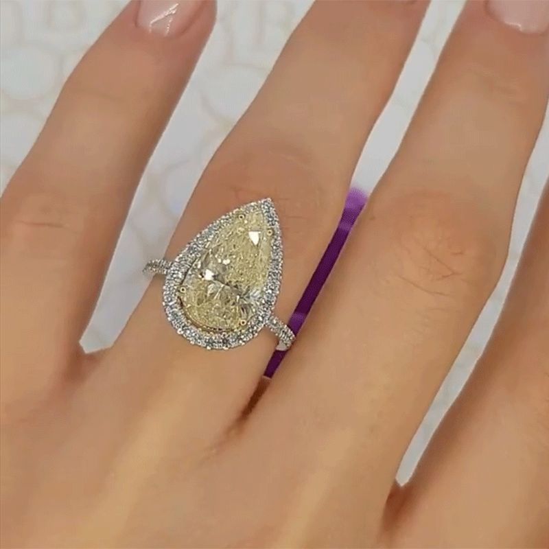 3.0ct Halo Yellow Pear Cut Sterling Silver Engagement Ring Shineofidamond