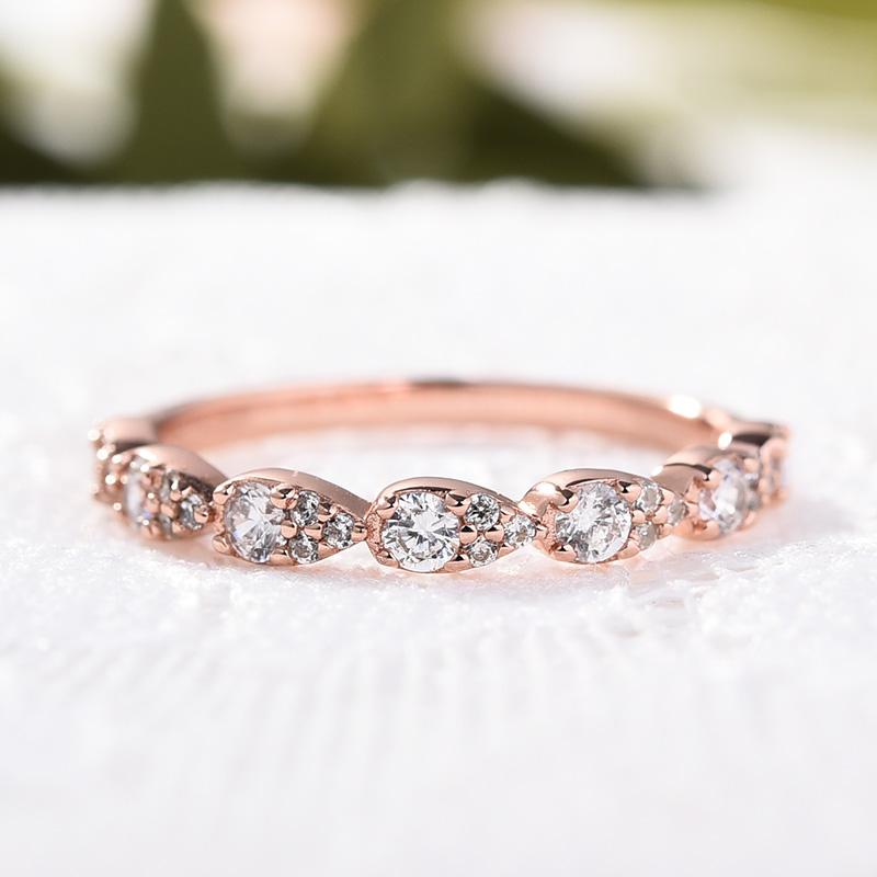Rose Golden Tone Half Eternity Stackable Wedding Band Shineofidamond