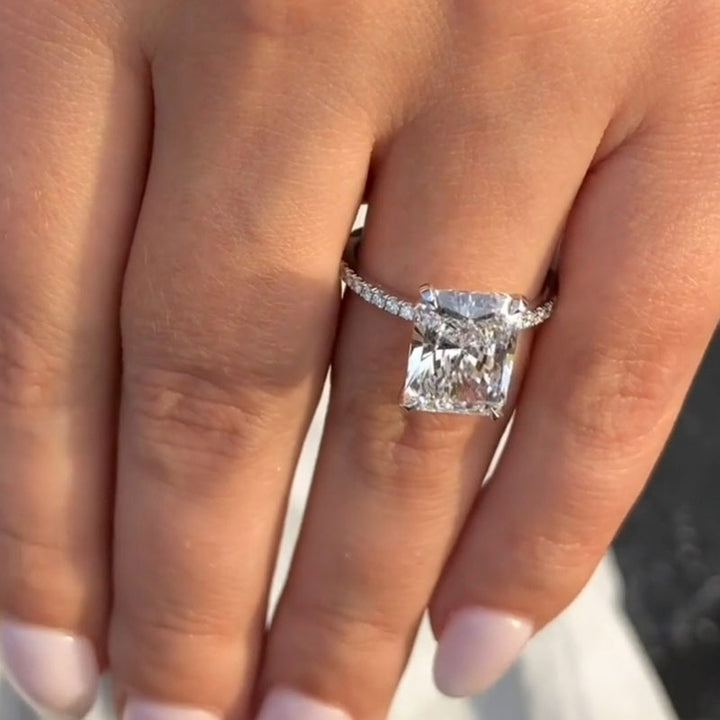Stunning Radiant Cut Sterling Silver Engagement Ring shine of diamond
