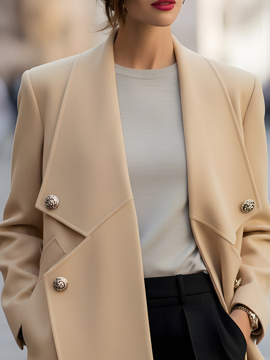 Elegant Double-Breasted with Oversized Lapel - Short Coat