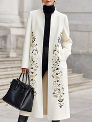 Ivory Embroidered Longline Silhouette - Longline Coat