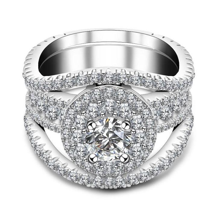 Round Cut  Halo Engagement Ring in Sterling Silver with Guard Enhancer shineofdiamond