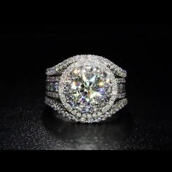 Round Cut  Halo Engagement Ring in Sterling Silver with Guard Enhancer shineofdiamond