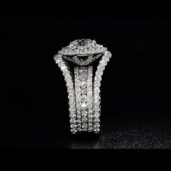 Round Cut  Halo Engagement Ring in Sterling Silver with Guard Enhancer shineofdiamond