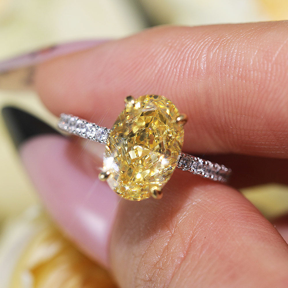 Vintage Yellow Oval Cut Sterling Silver Engagement Ring Shine of Diamond