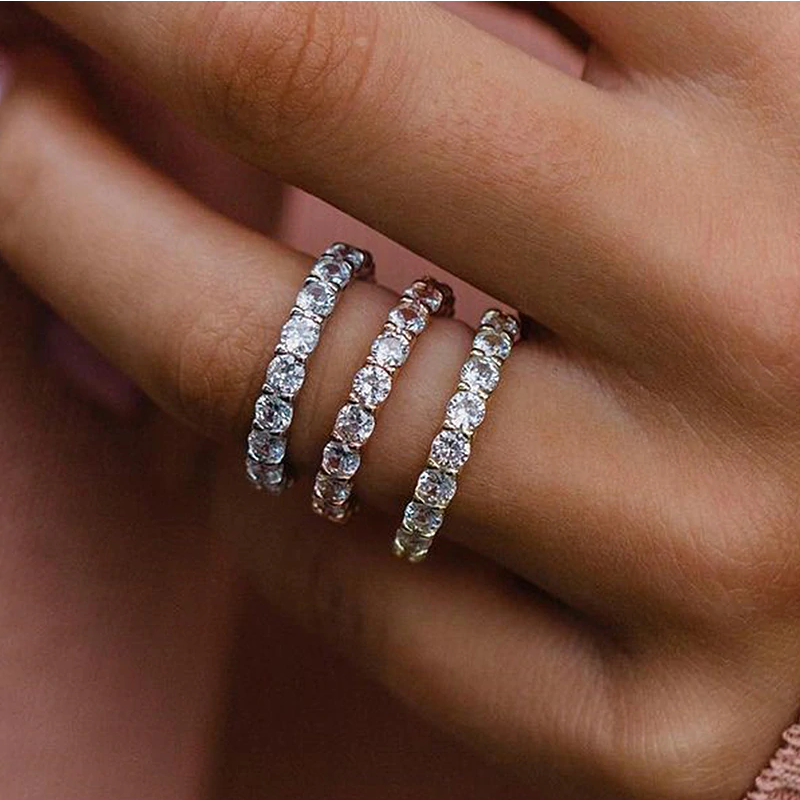 3 Color Available) Classic Round Cut Sterling Silver Stackable Wedding Band Shineofidamond