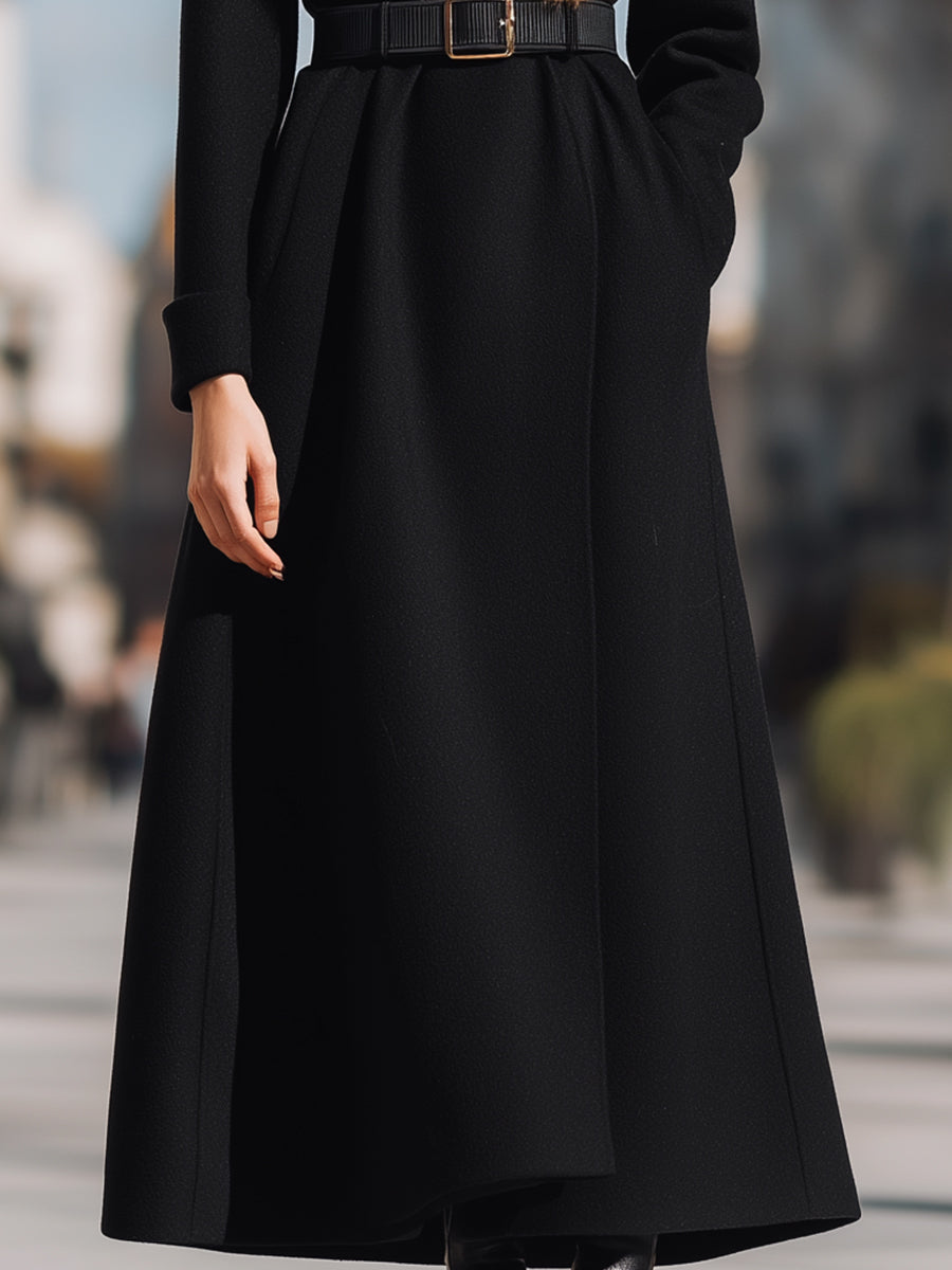 Black Wool with Wide Faux Fur Collar - Women's Wool Coat