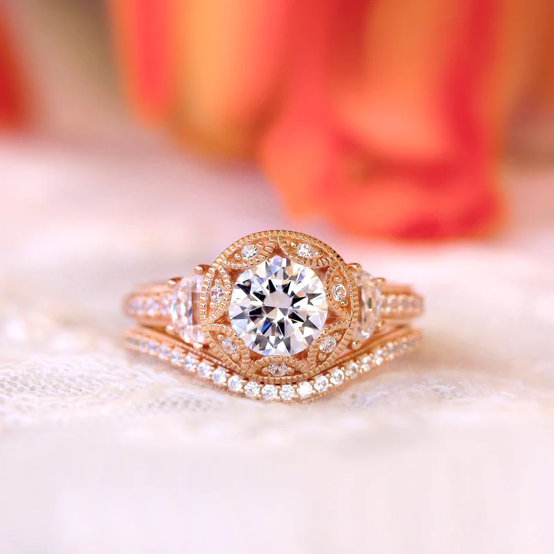 Vintage Curved Art Deco Round Cut Bridal Set In Sterling Silver Shineofdiamond