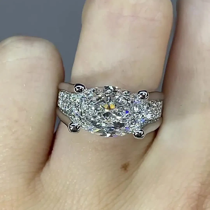 4.5ct Distinctive Inverted Tension-set Oval Cut Sterling Silver Engagement Ring hot