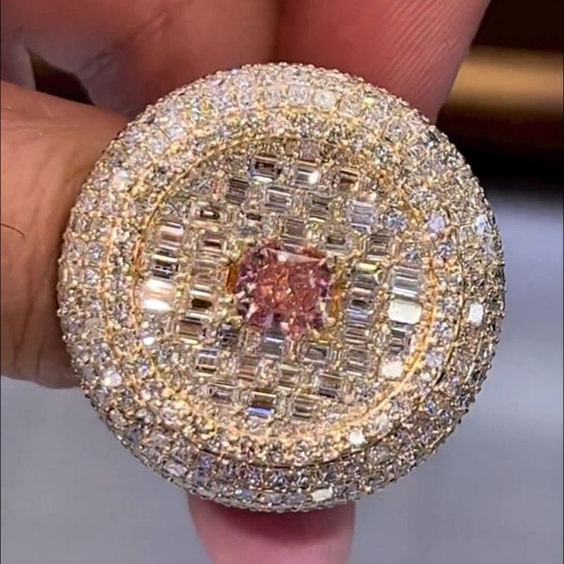 Pink and White Stone Luxury Handmade Rose Gold Ring Shineofdiamond