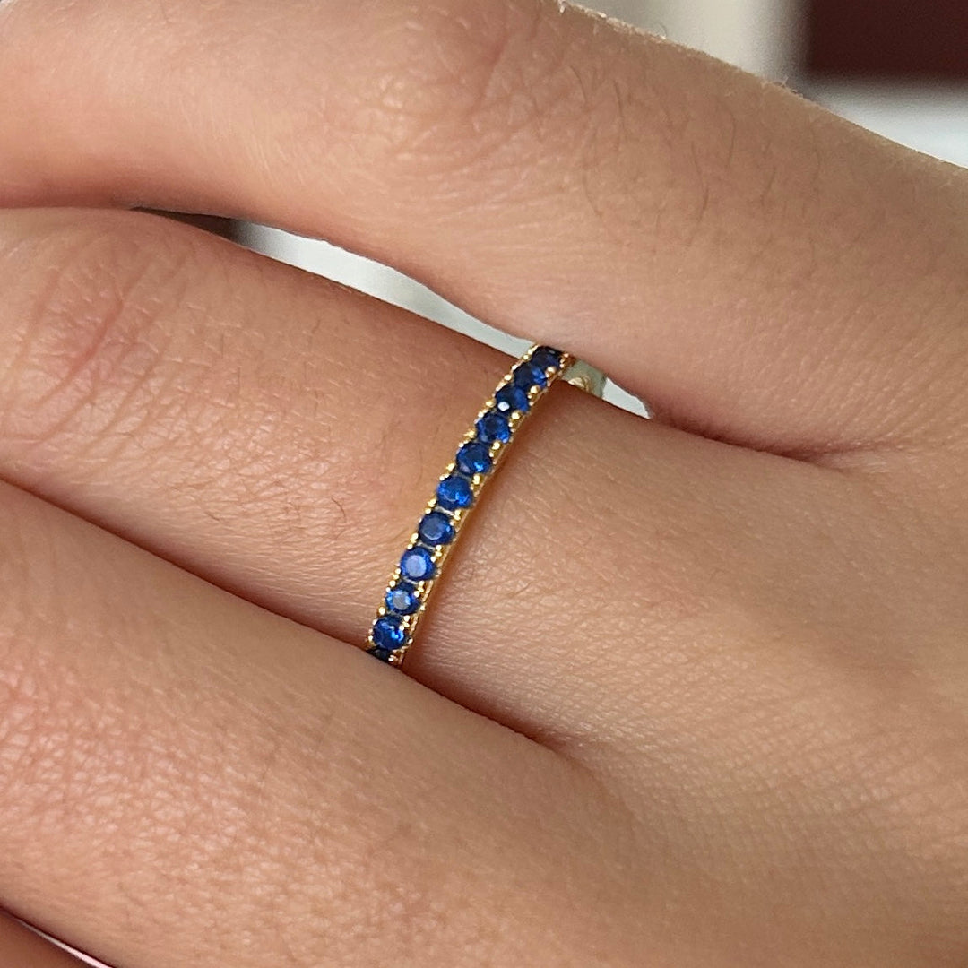 Size 9.0 |Golden Tone Multi-Color Eternity Band Stackable Ring shine of diamond