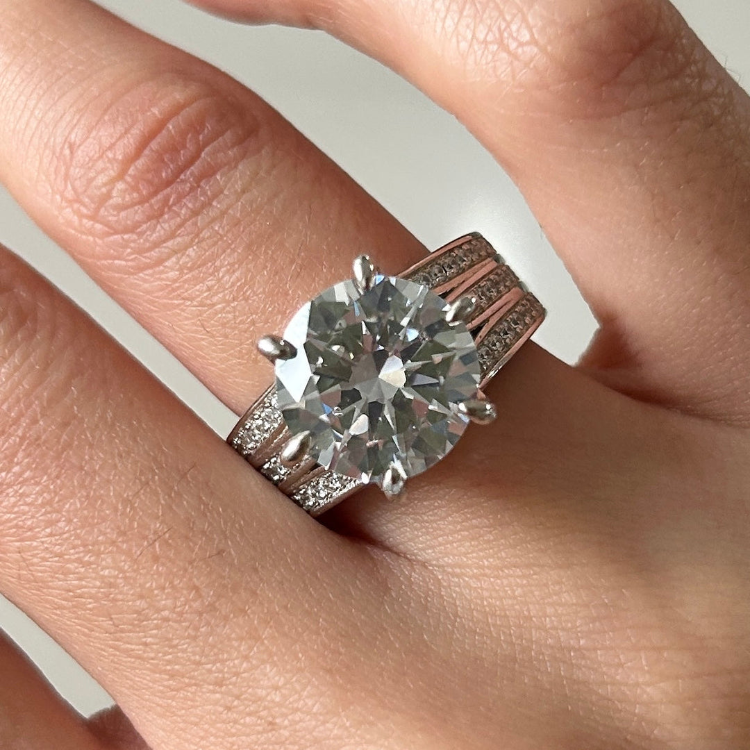 Size 7.0 | Stunning Round Cut Three Shank Design Sterling Silver Engagement Ring Shineofidamond