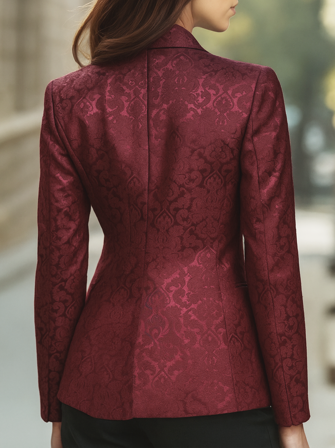 Noble Burgundy Jacquard Satin Tailored Fit - Blazer