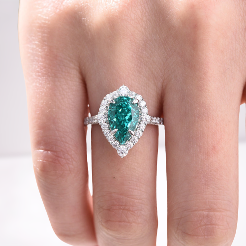 Paraiba Tourmaline Halo Pear Cut  Sterling Silver Engagement Ring Shineofdiamond