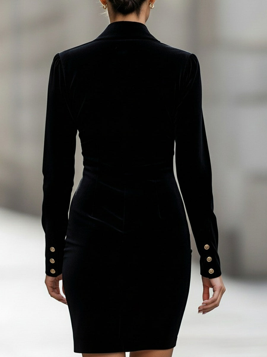 Velvet Gold-Button Detail - Shirt Dress