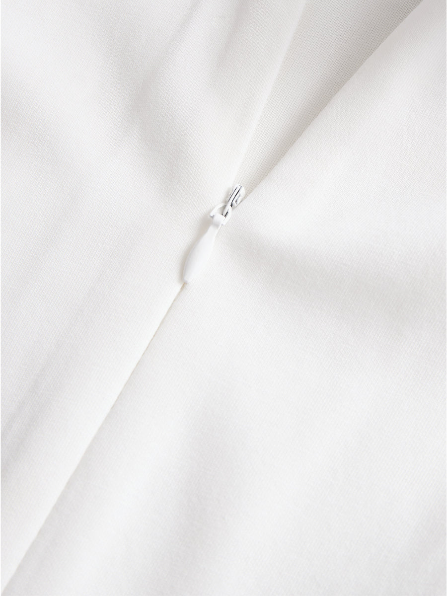 Tailored Double-Breasted White Dress with Navy Trim - Midi Dress