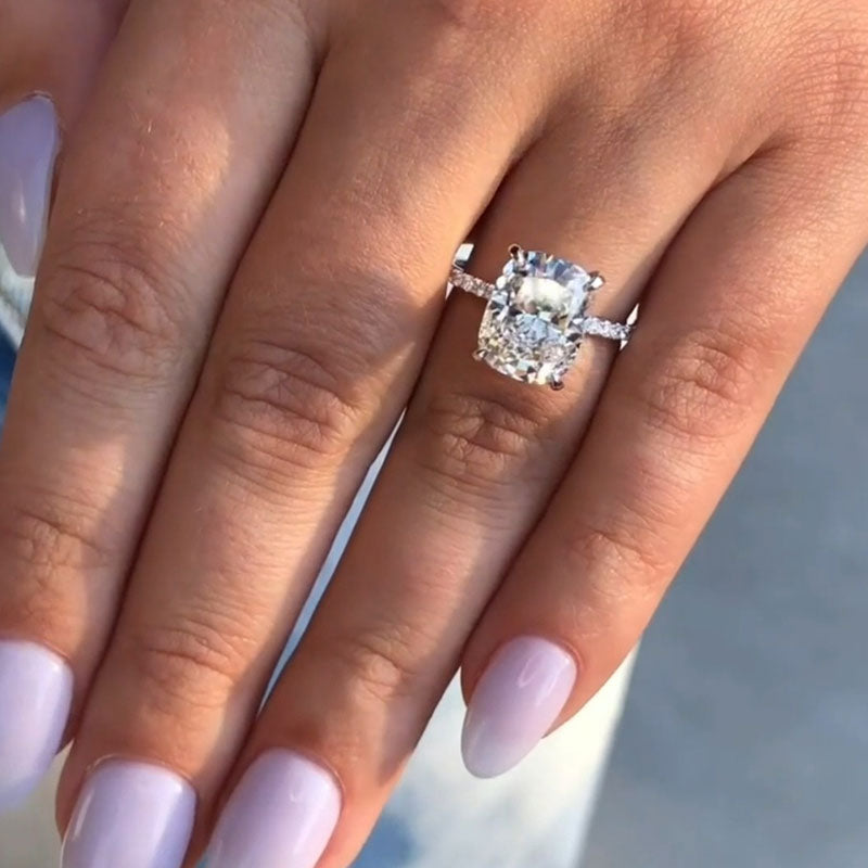 Gorgeous Elongate Cushion Cut Sterling Silver Engagement Ring shine of diamond