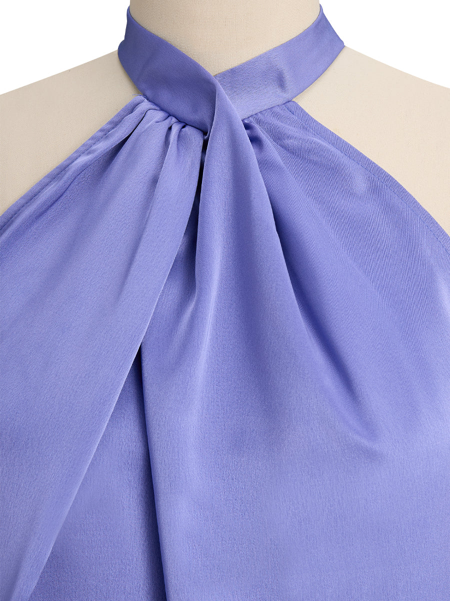 Elegant Cross-Neck Gathered Satin - Blouse