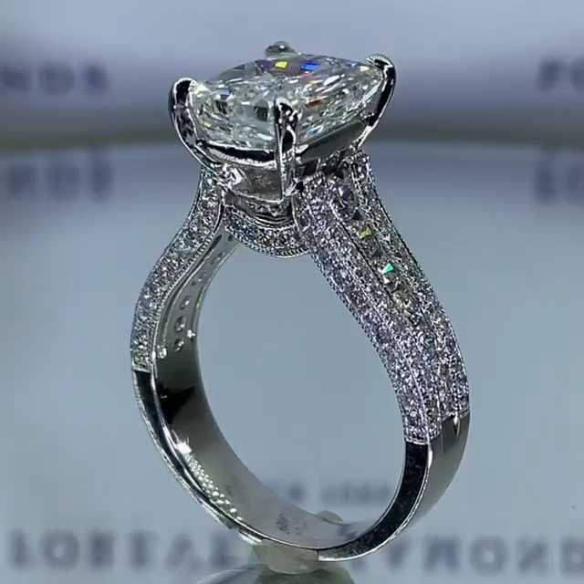 4.0 CT Radiant Cut Sterling Silver Engagement Ring Shineofdiamond