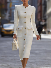 Ivory Tweed Button-Down With Patch Pockets - Midi Dress