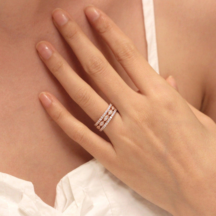 3PCS Mixed Stackable Eternity Wedding Band Ring Set shineofdiamond