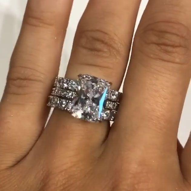 3PCS 4.0ct Radiant Cut Bridal Set with Eternity Band Shineofdiamond