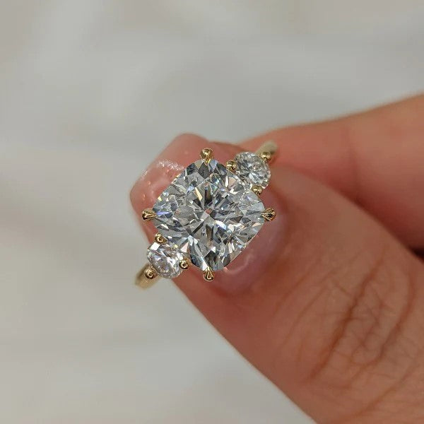 Three Stone Golden Tone Cushion Cut Sterling Silver Engagement Ring Shineofdiamond
