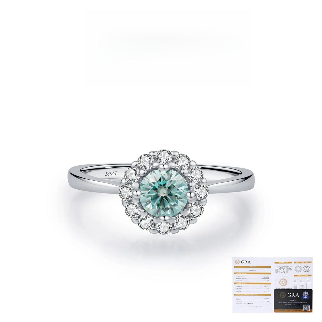 Halo 0.5CT Green Moissanite Silver Ring Carly Jewelry