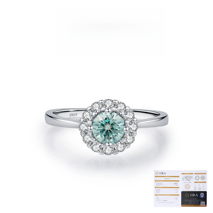 Halo 0.5CT Green Moissanite Silver Ring Carly Jewelry