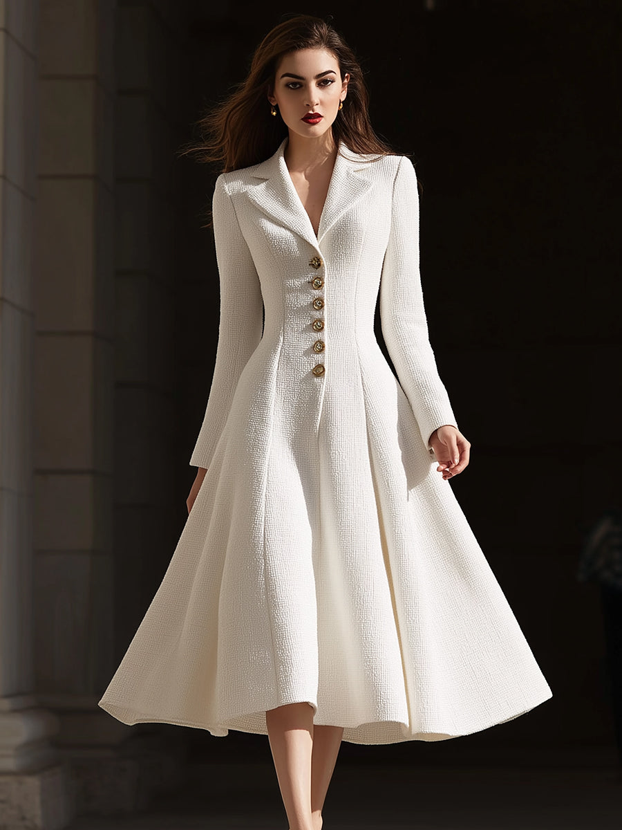 Ivory Tweed Tailored Lapel Sheath - Midi Dress