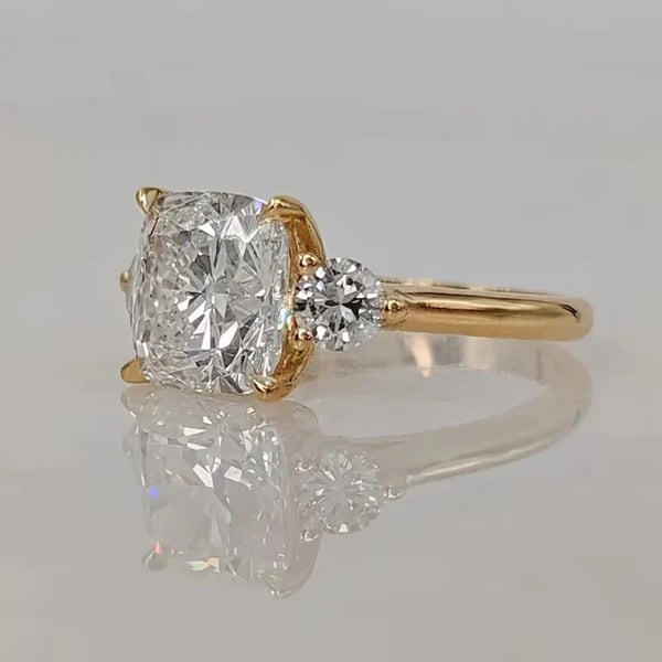 Three Stone Golden Tone Cushion Cut Sterling Silver Engagement Ring Shineofdiamond